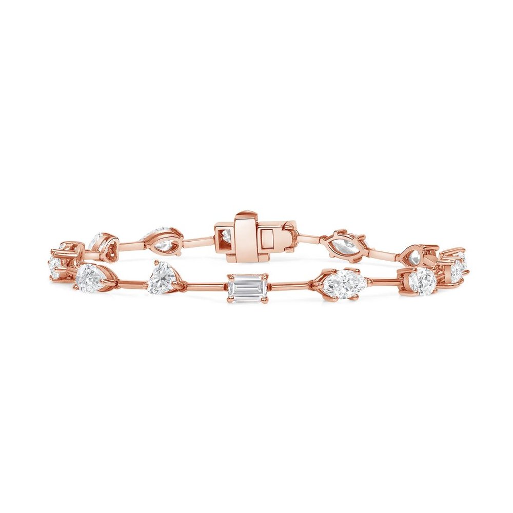 Multi Cut Diamond 18K Rose Gold Link Bracelet